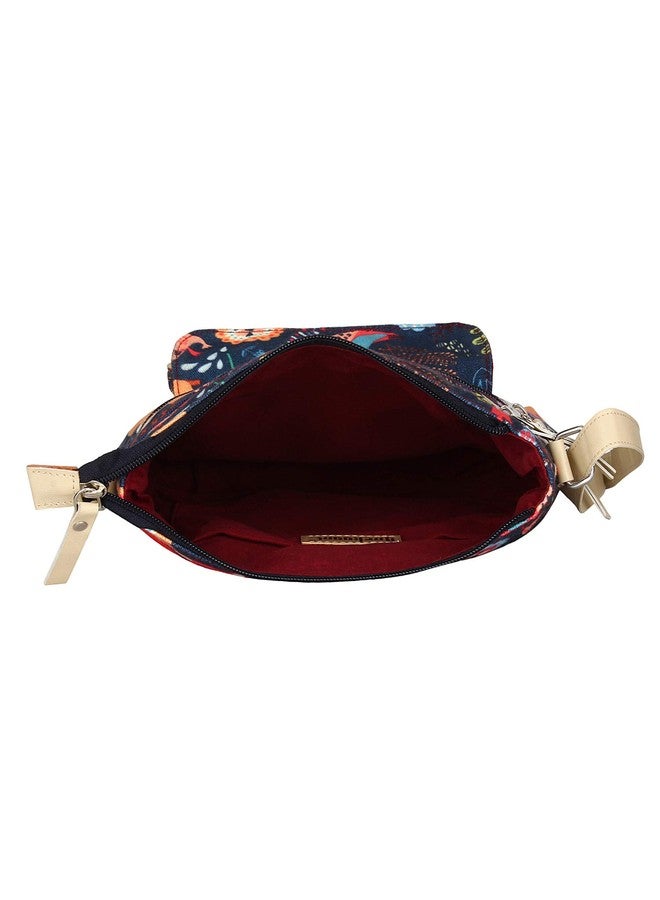 Anekaant Women's Modish Digital Printed Canvas PU Sling Bag Navy and Multi - Image 5